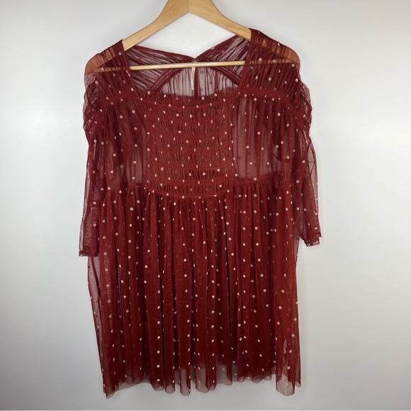 FREE PEOPLE Maroon Sheer Polka Dot Saya Tunic - Picture 3 of 7